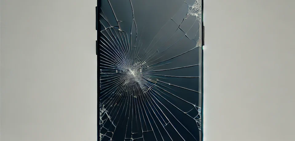 DALL·E 2024-08-05 11.14.39 - A high-quality image of a Samsung smartphone with a broken screen. The phone is displayed prominently with noticeable cracks on the screen. The backgr